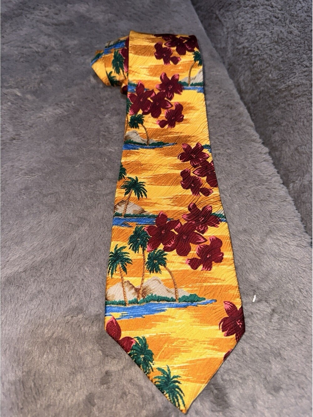 Resilio Men's Silk Tie Red Blue Yellow Tropical Print EUC